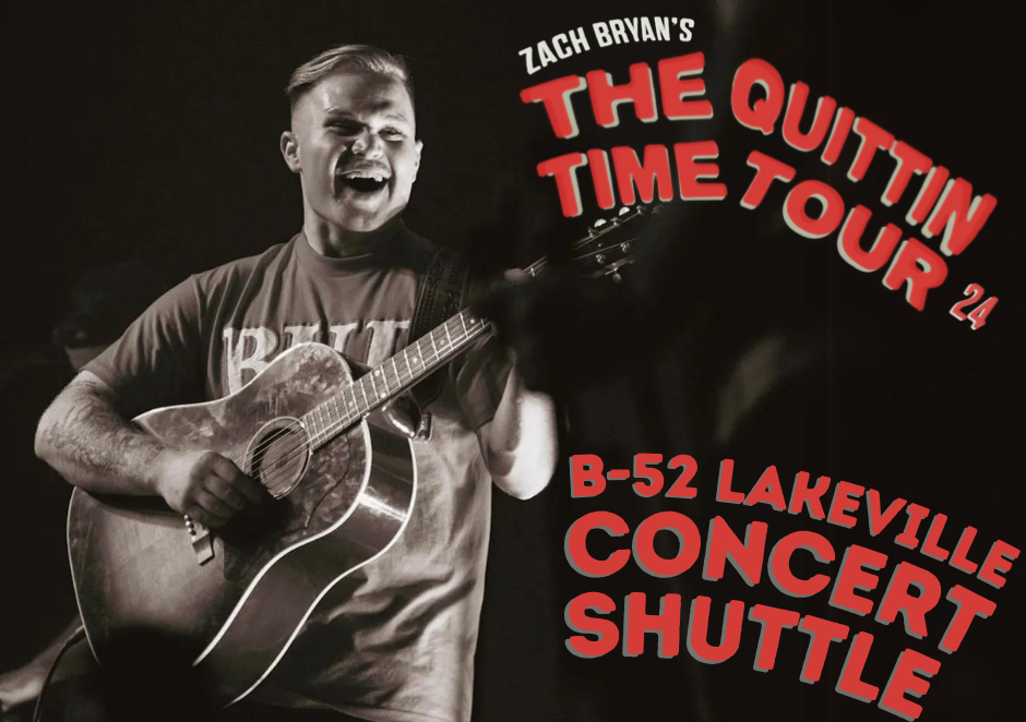 Zach Bryan The Quittin Time Tour. Motorcoach Concert Shuttle.